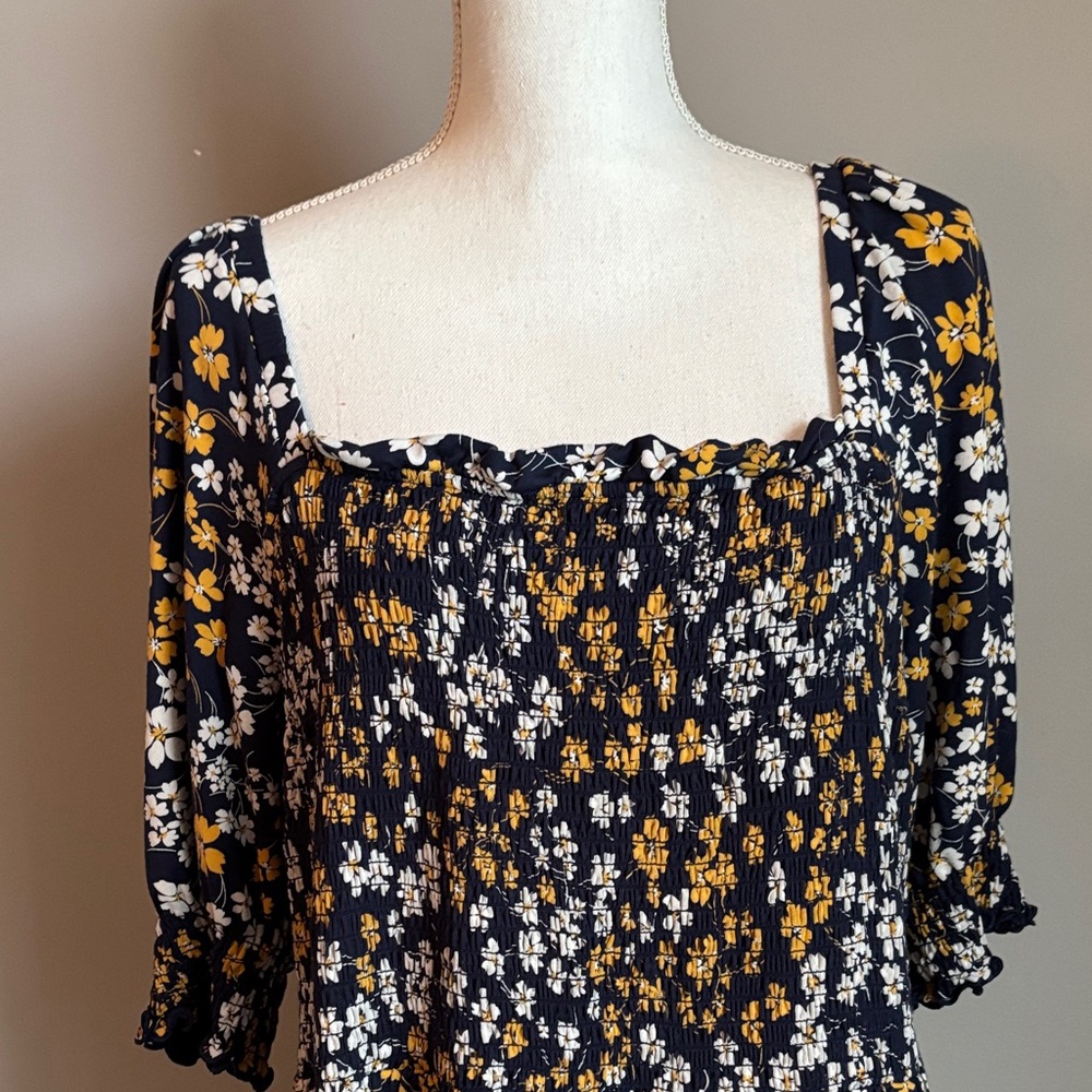 Draper James Navy and Yellow Floral Dress